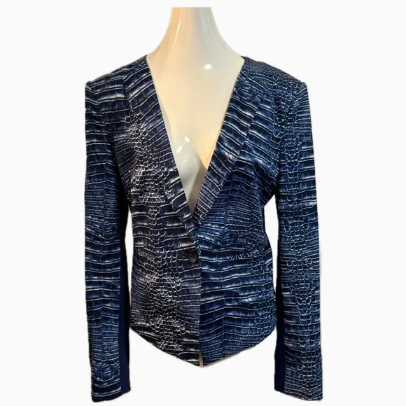 BCBGMaxAzria Blue Crocodile Textured Blazer - Picture 1 of 7